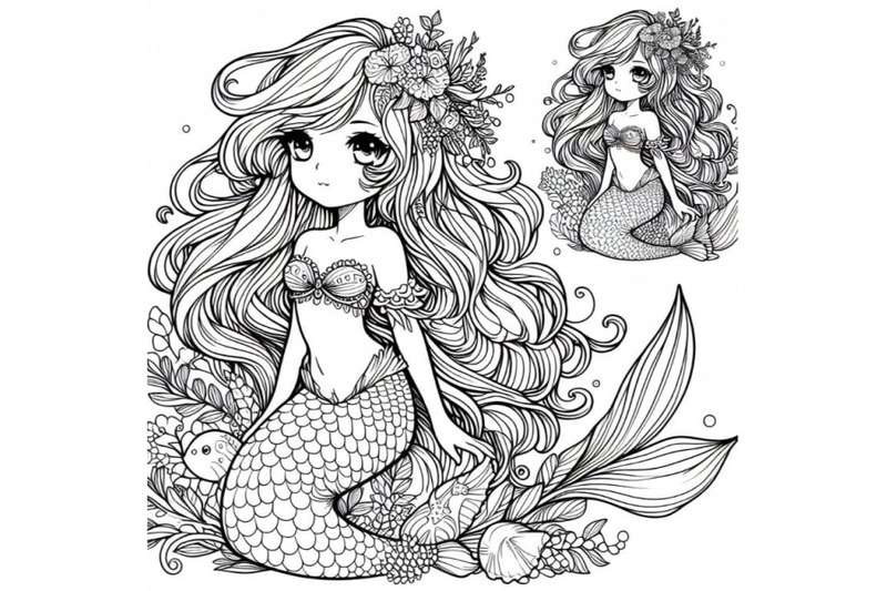 8-line-art-beautiful-mermaid-gir-bundle