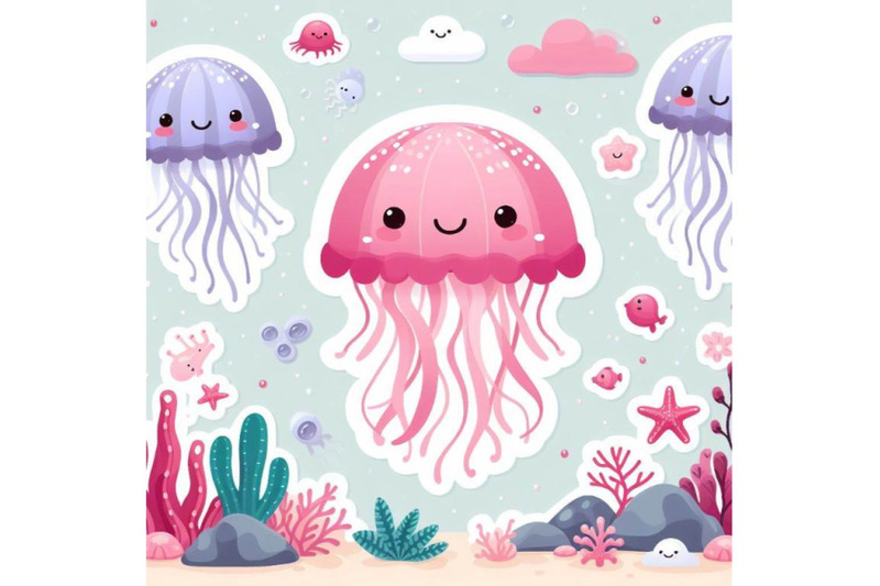 8-isolated-cute-jellyfish-paper-a-bundle