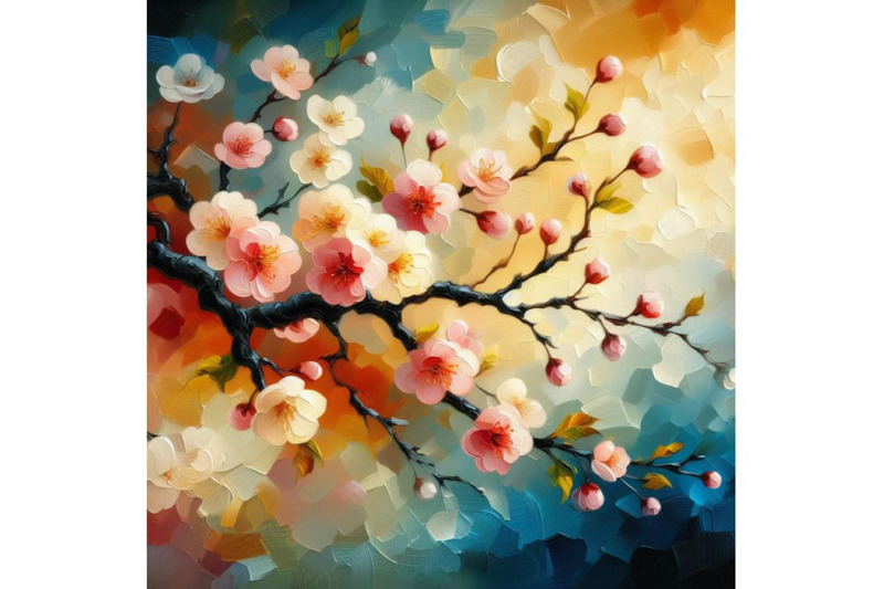 8-oil-painting-sakura-branch-on-set