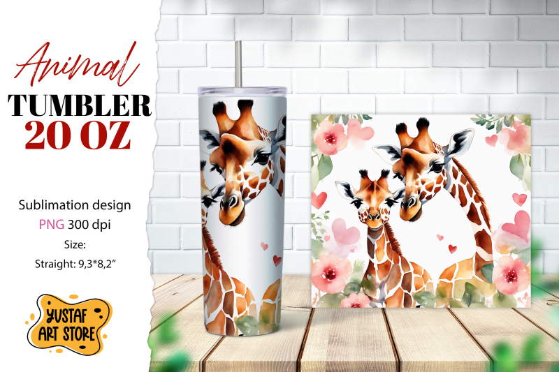 animal-tumbler-sublimation-mom-and-baby-giraffe-tumbler