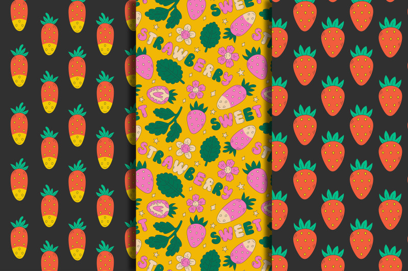 funky-summer-strawberry-seamless-patterns