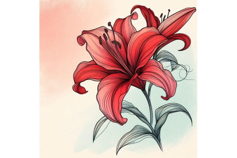 8-a-red-lily-line-art-and-pastel-bundle