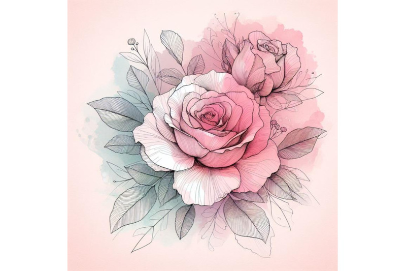 8-a-pink-rose-line-art-and-pastel-bundle