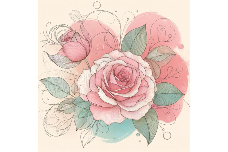 8-a-pink-rose-line-art-and-pastel-bundle