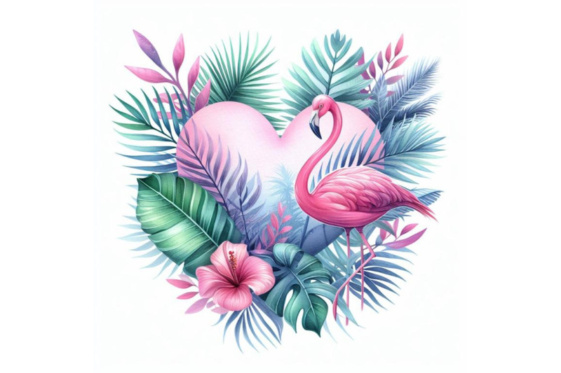 8-watercolor-heart-with-palm-leav-set