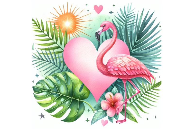 8-watercolor-heart-with-palm-leav-set