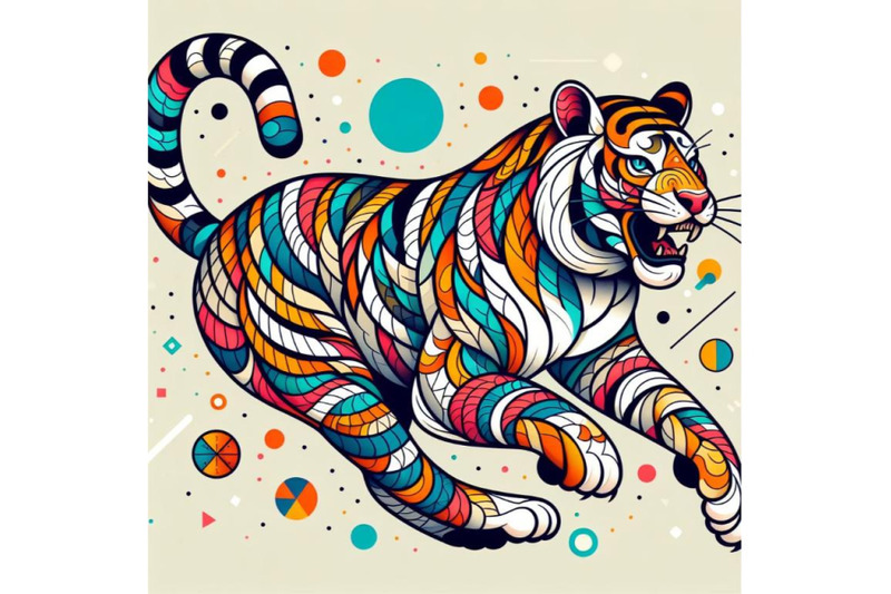 8-a-tiger-running-with-a-colorful-bundle