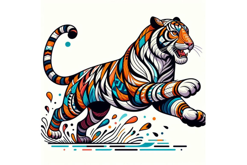 8-a-tiger-running-with-a-colorful-bundle