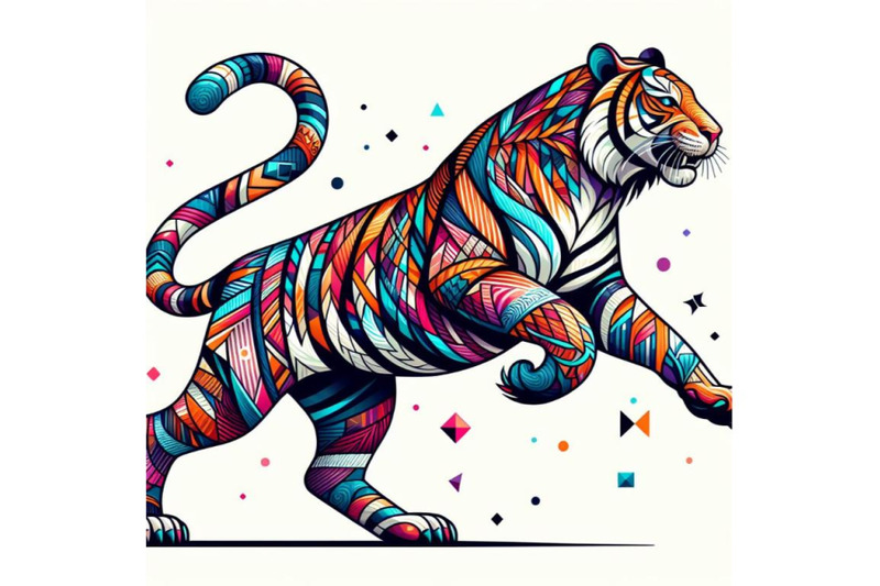 8-a-tiger-running-with-a-colorful-bundle