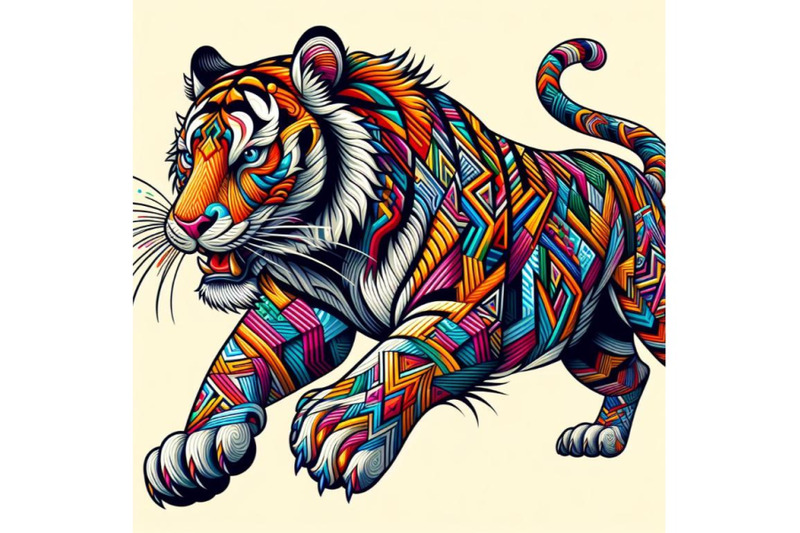 8-a-tiger-running-with-a-colorful-bundle