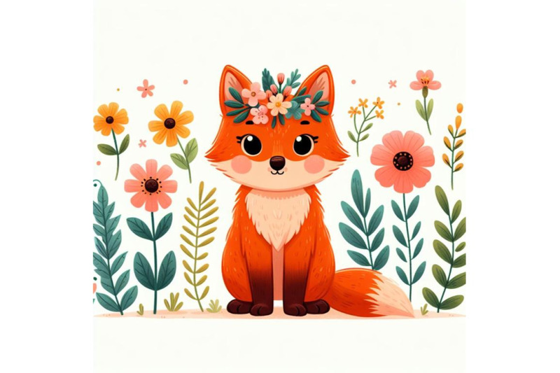 8-a-cute-orange-wolf-with-flowers-bundle