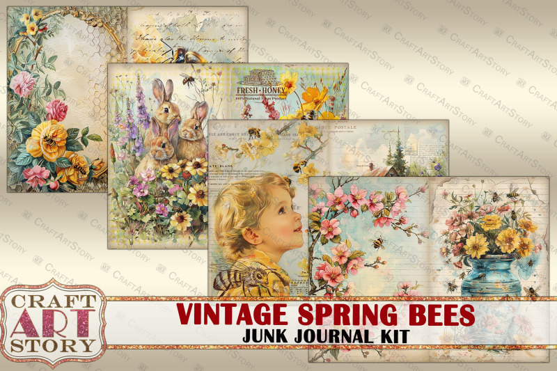 vintage-spring-bees-junk-journal-pages-digital-papers