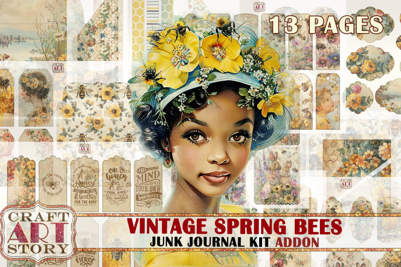 vintage-spring-bees-junk-journal-pages-addon-printables