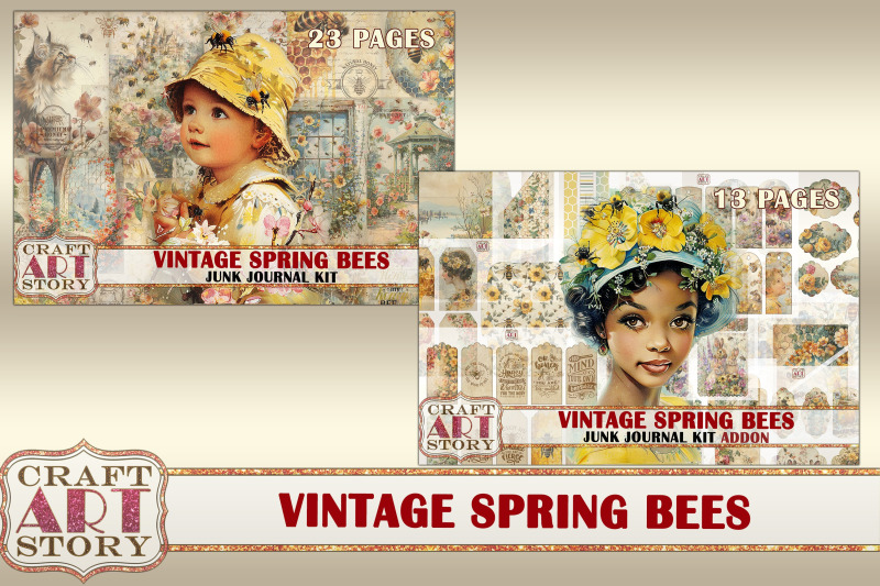 vintage-spring-bees-junk-journal-pages-addon-printables