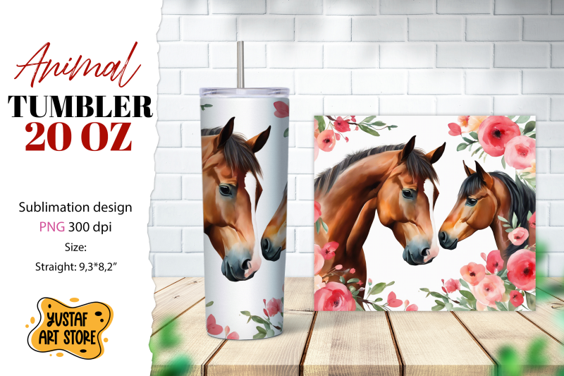 animal-tumbler-sublimation-mom-and-baby-horse-tumbler-wrap