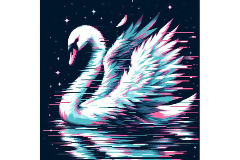 8-swan-in-glitch-art-style-on-dar-bundle