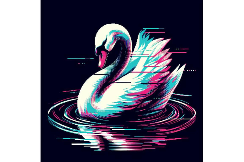 8-swan-in-glitch-art-style-on-dar-bundle