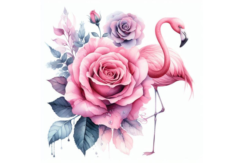 8-watercolor-rose-flamingo-set