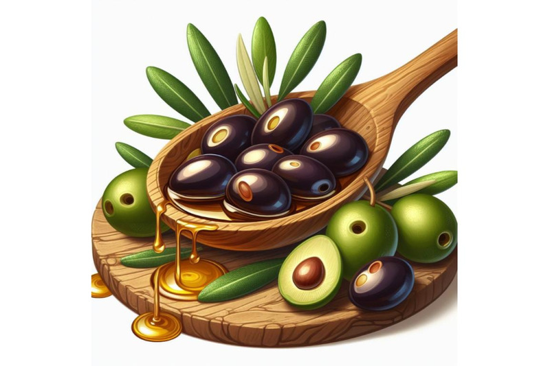 8-olives-with-drop-oil-on-wood-set