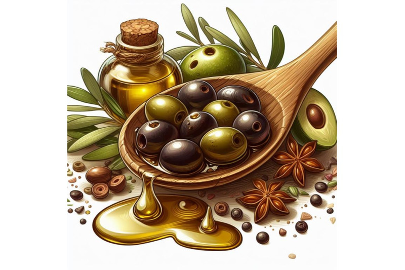 8-olives-with-drop-oil-on-wood-set