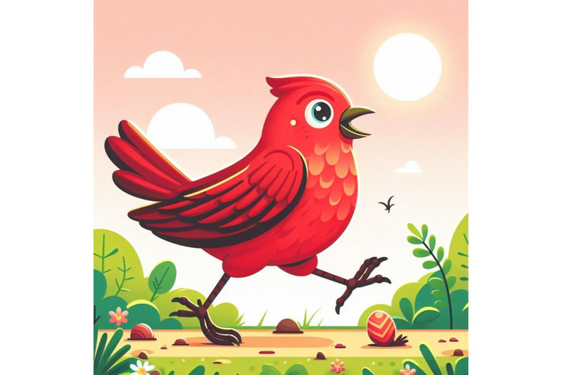 8-red-bird-walking-with-mout-set