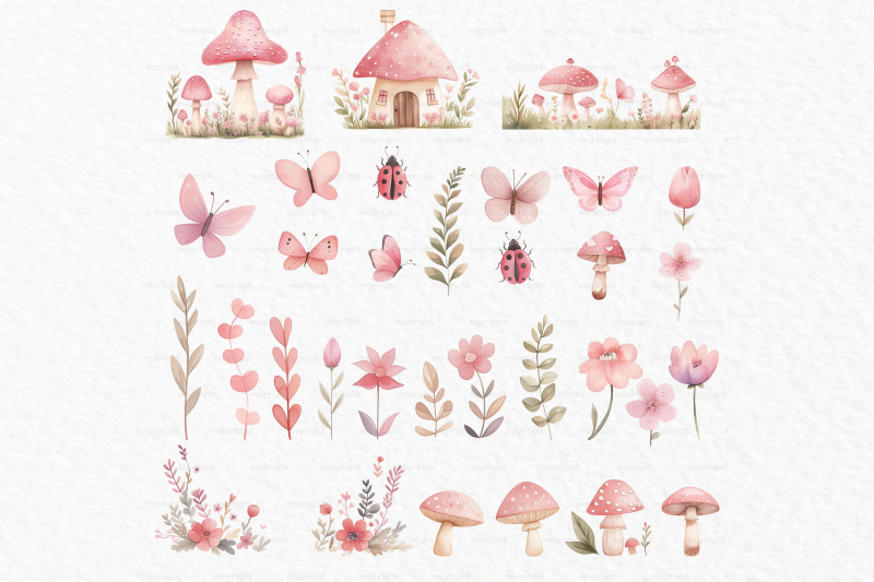 pink-fairy-garden-watercolor-clipart