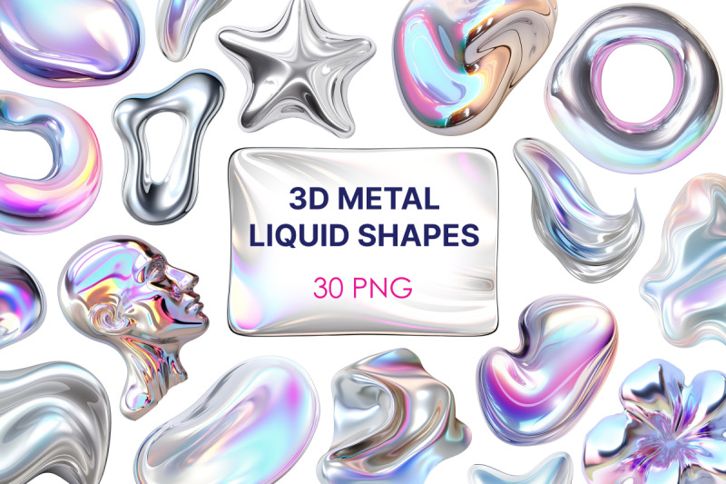 3d-metal-liquid-shapes-a-dazzling-clipart-collection-30-png-element