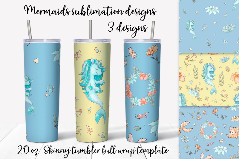 cute-mermaid-sublimation-design-skinny-tumbler-wrap-design