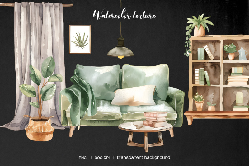 watercolor-living-room-clipart-cozy-house-png-living-room-furniture