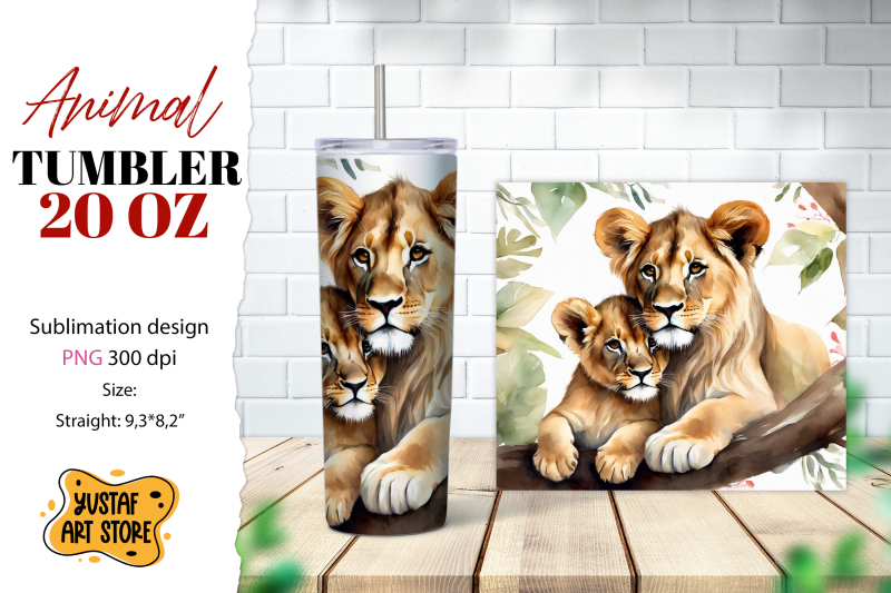 animal-tumbler-sublimation-mom-and-baby-lions-tumbler