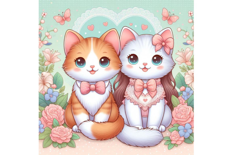 8-cute-couple-cat-with-flora-set