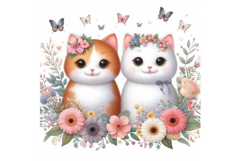 8-cute-couple-cat-with-flora-set