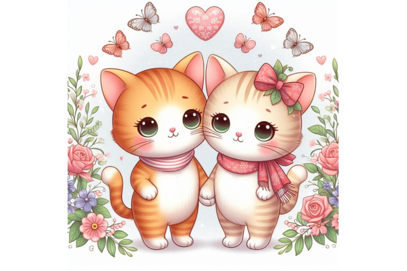 8-cute-couple-cat-with-flora-set