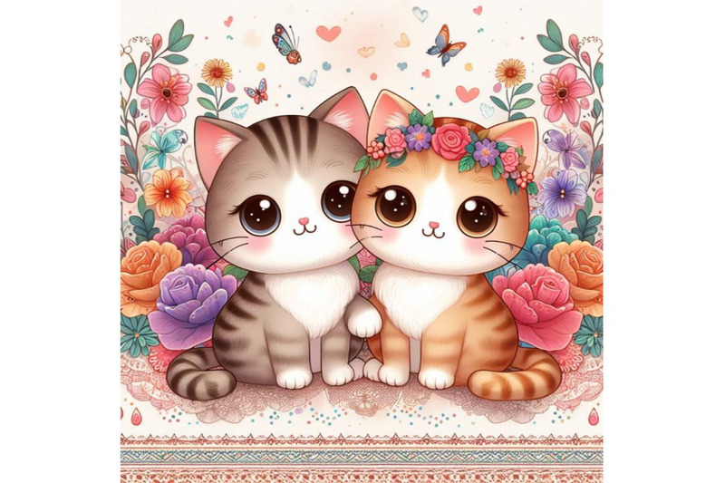 8-cute-couple-cat-with-flora-set