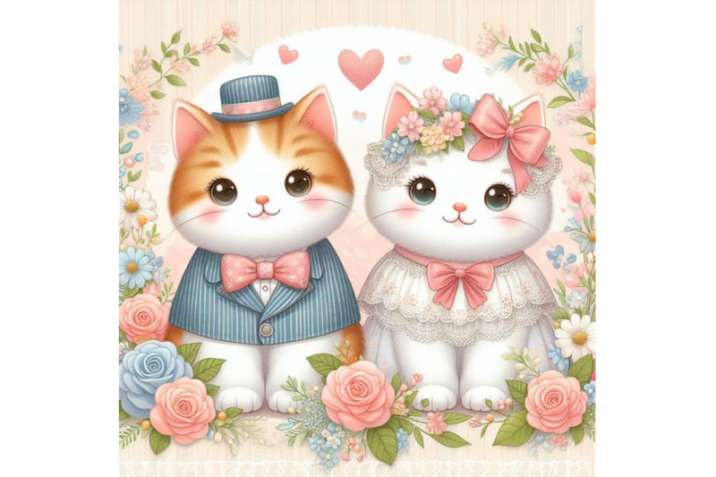 8-cute-couple-cat-with-flora-set