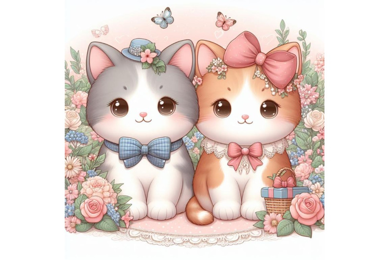 8-cute-couple-cat-with-flora-set