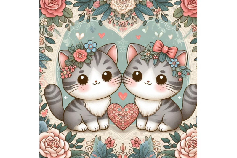 8-cute-couple-cat-with-flora-set