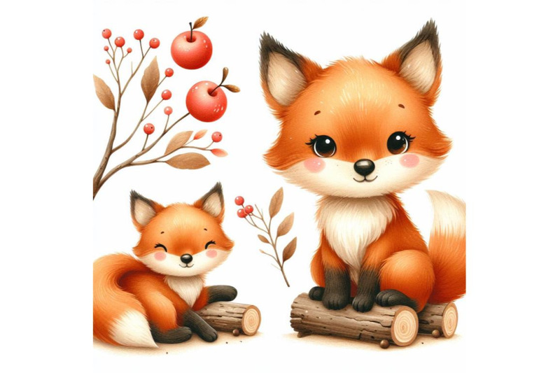 8-cute-watercolor-cartoon-fox-iso-bundle