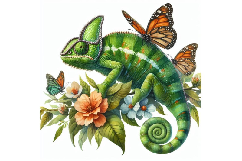 8-watercolor-green-chameleon-with-bundle