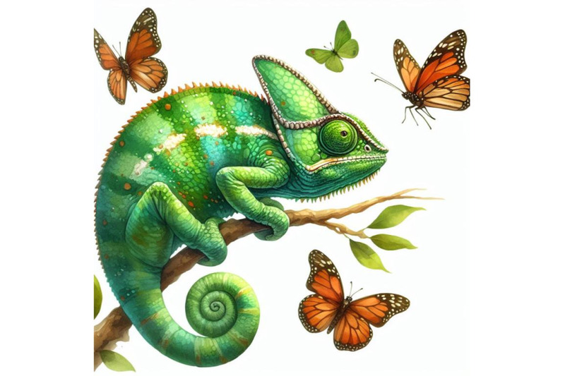 8-watercolor-green-chameleon-with-bundle