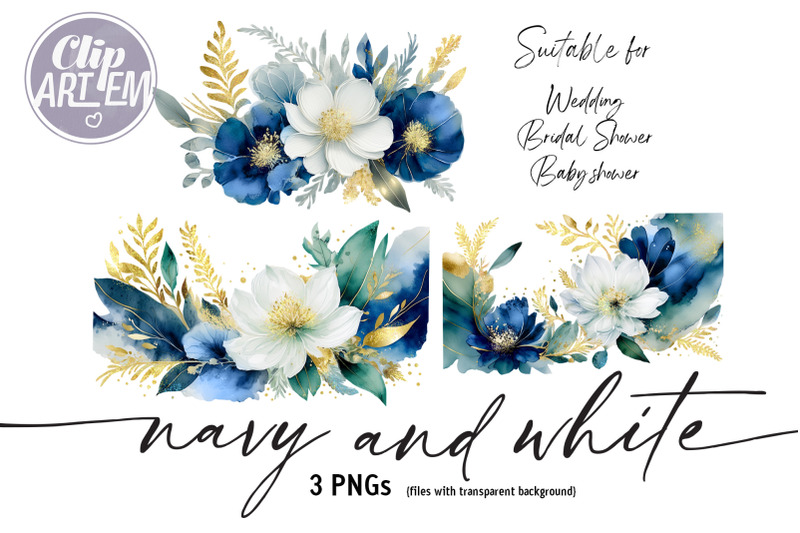 navy-blue-floral-3-png-watercolor-clip-art-decor-digital-set