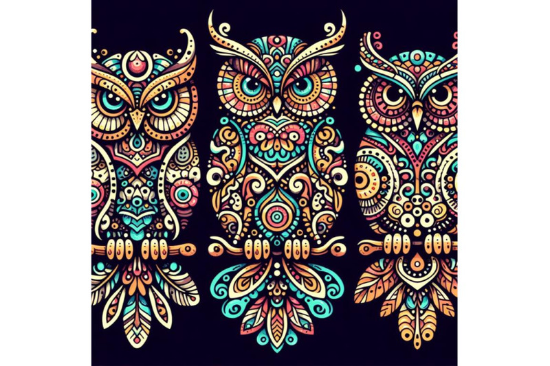 8-decorative-owls-tribal-decoration-of