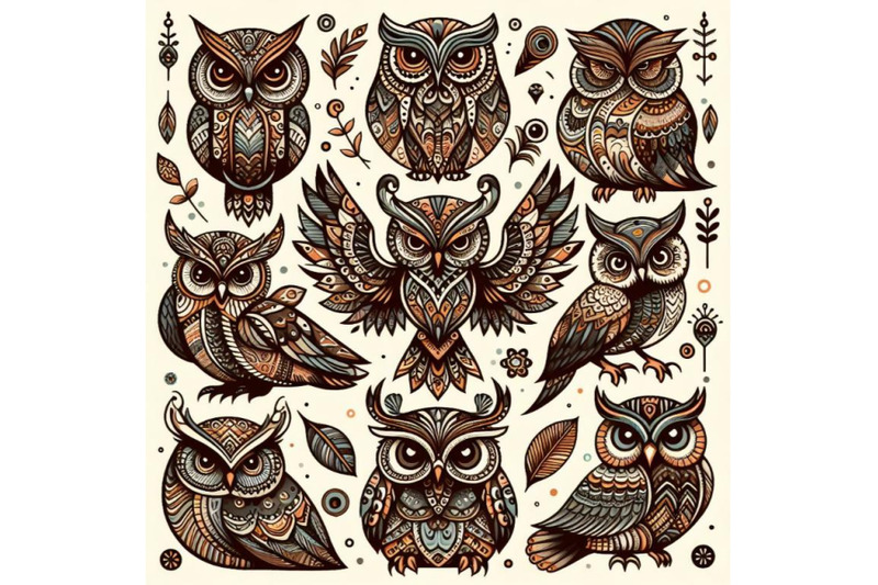 8-decorative-owls-tribal-decoration-of