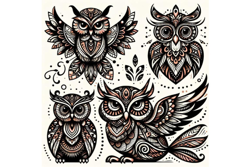 8-decorative-owls-tribal-decoration-of