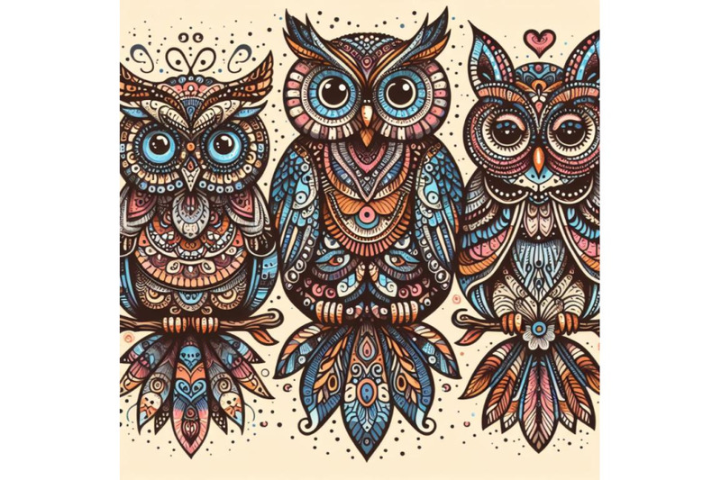 8-decorative-owls-tribal-decoration-of