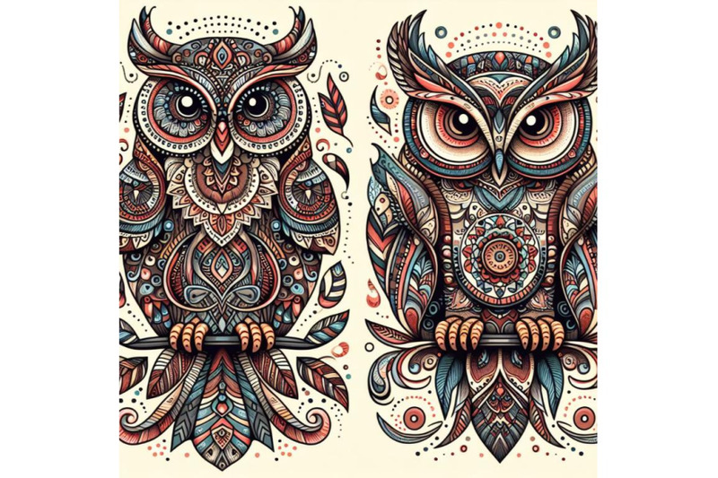 8-decorative-owls-tribal-decoration-of