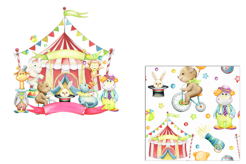 circus-watercolor-animals-clipart-carnival-clip-art-digital-paper