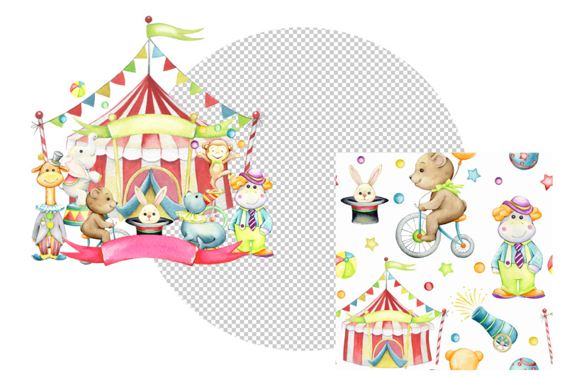 circus-watercolor-animals-clipart-carnival-clip-art-digital-paper