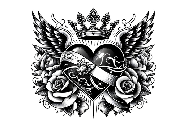 black-and-white-tattoo-heart-with-wings