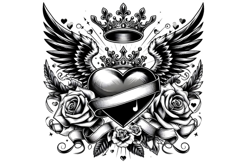 black-and-white-tattoo-heart-with-wings